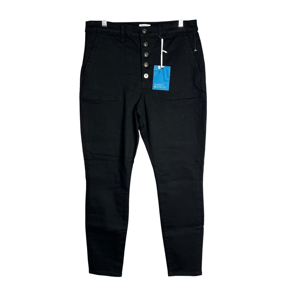Market‎ & Spruce Skinny Button Fly Jeans Size 14 High Rise Black Utility NWT